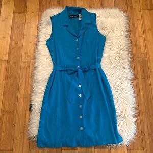 Sag Harbor Retro Collared Button Down Sleeveless Blue Dress with Tie size 8